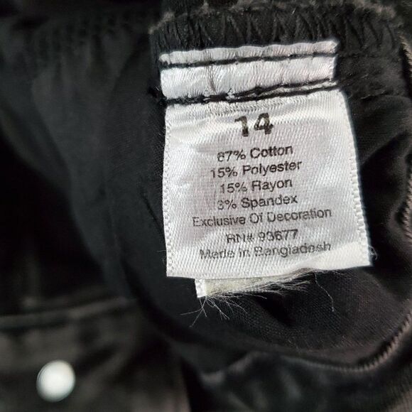 NEW a.n.a. Jeggings Distressed Black Denim Sz 14 Floral Embroidery Metal Dots - Picture 7 of 7